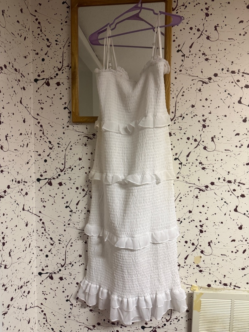 GEORGETTE SMOCKED MIDI DRESS - BRIGHT WHITE / XXL